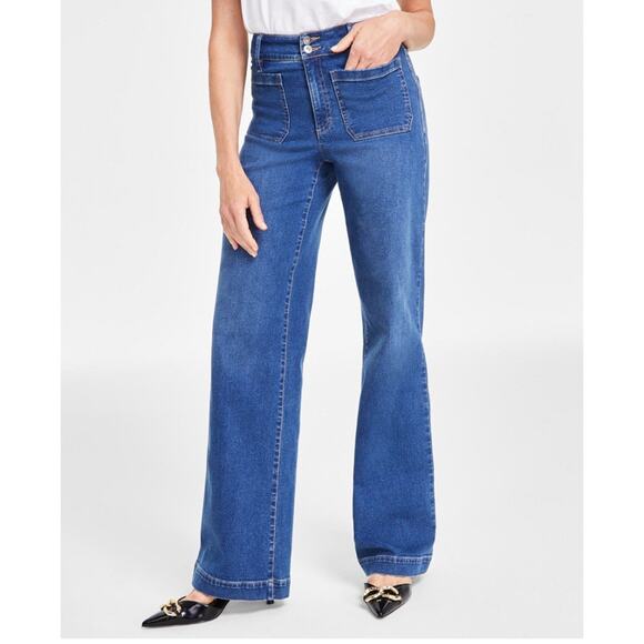 INC International Concepts Size 6 High Rise Wide Leg Denim Blue Jeans Pre-Owned - Picture 1 of 10